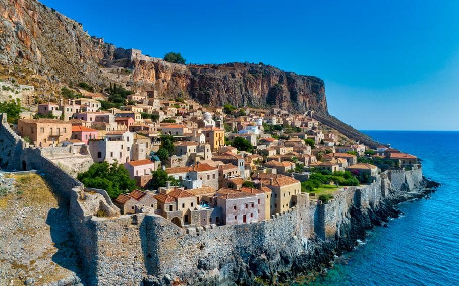 Aerial view of Monemvasia fortress town
