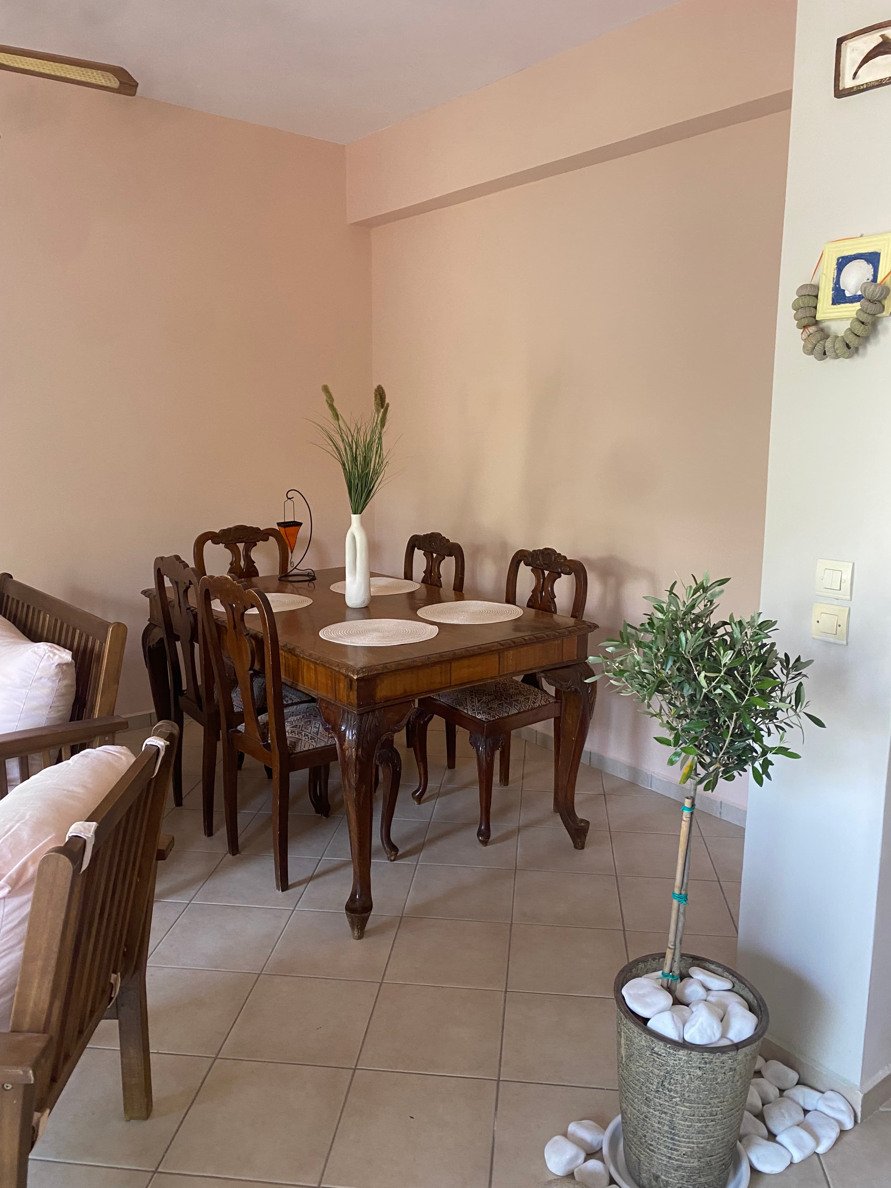 Dining Table with Plant and Macrame